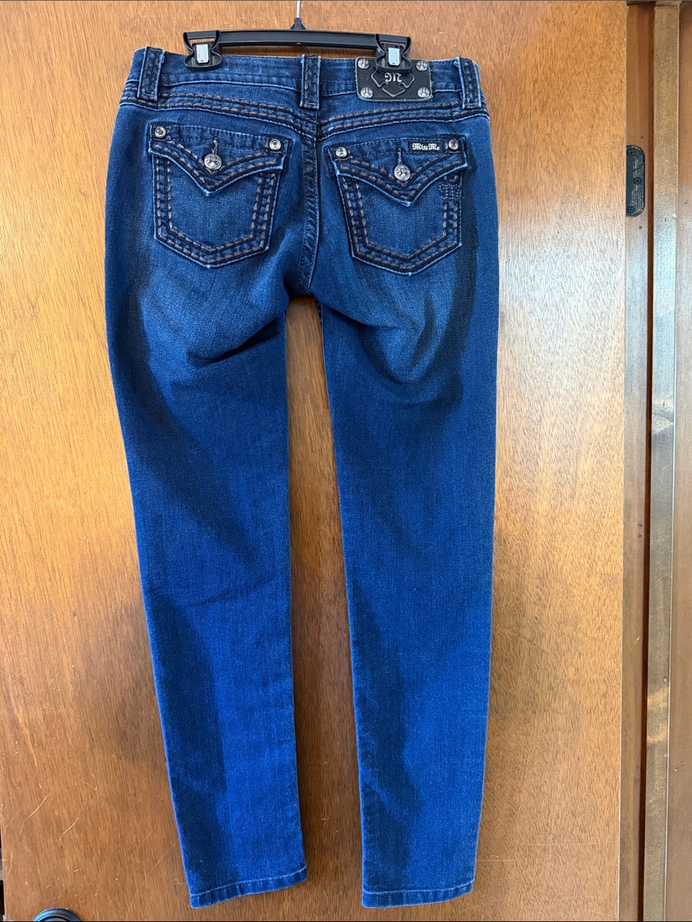 Miss Me Dark Blue Skinny Jeans with Embellished Back Pockets